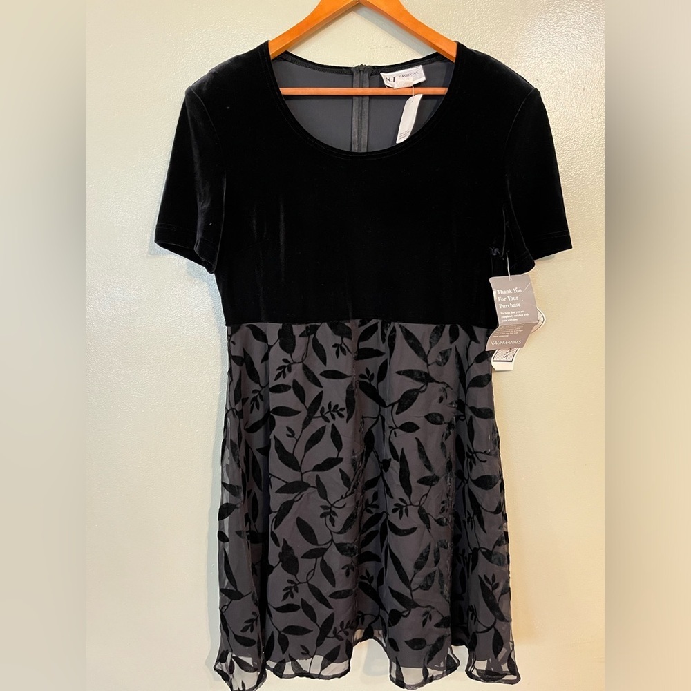Vintage Made In Usa Burnout Velvet Short Sleeves Formal Party Holiday Dress 14